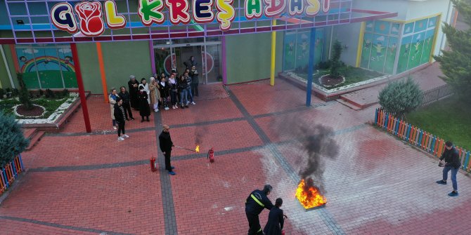 Keçiören Gül Kreş Adası’nda sivil savunma ve yangın söndürme tatbikatı düzenlendi