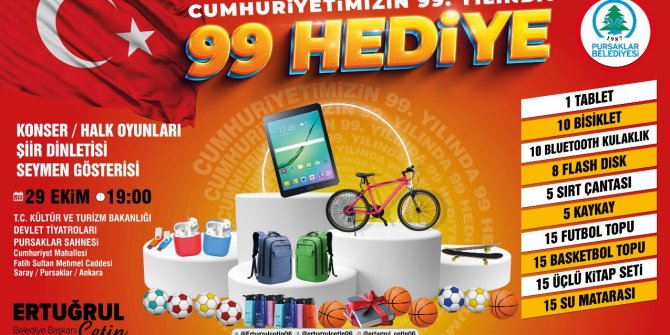 Pursaklar Belediyesi Cumhuriyetin 99.yıl dönümü dolayısıyla vatandaşlara 99 Hediye veriyor