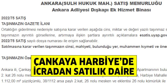 Çankaya Harbiye’de icradan satılık daire