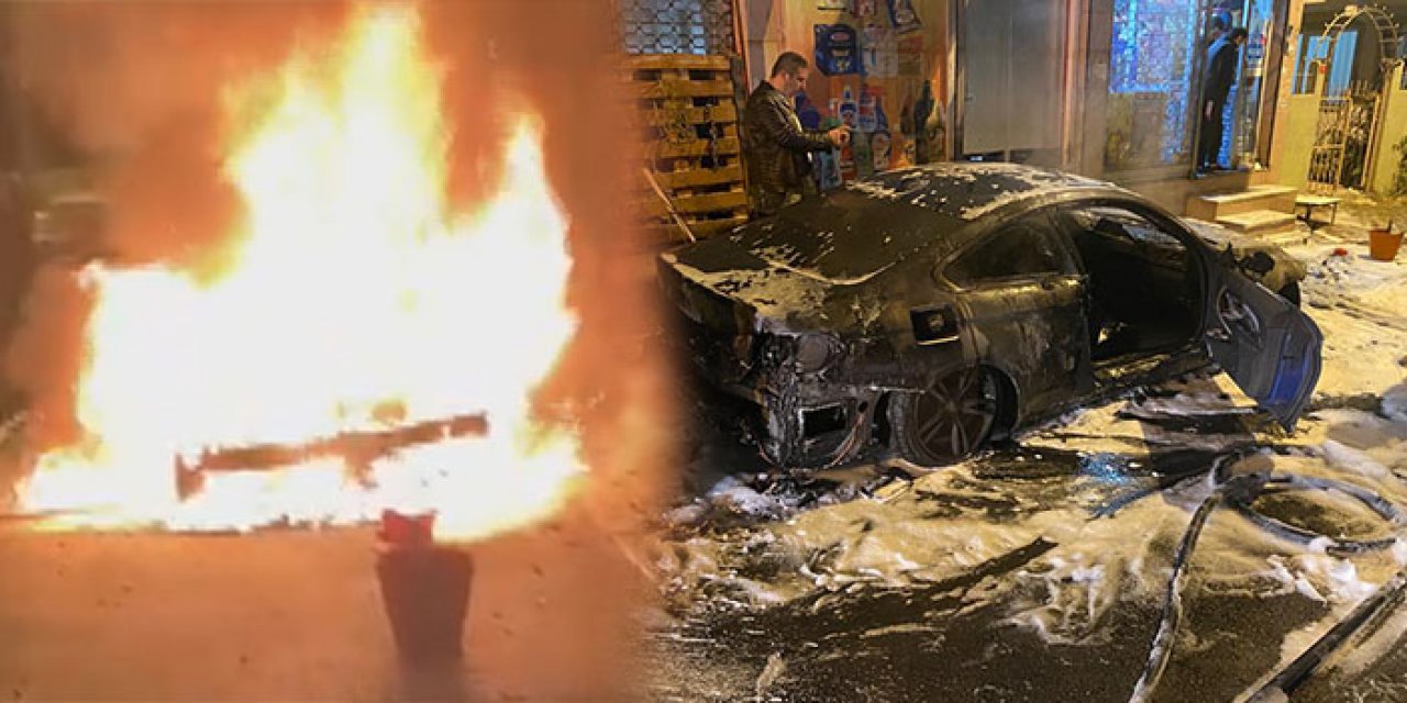 Lüks otomobil alev alev yandı