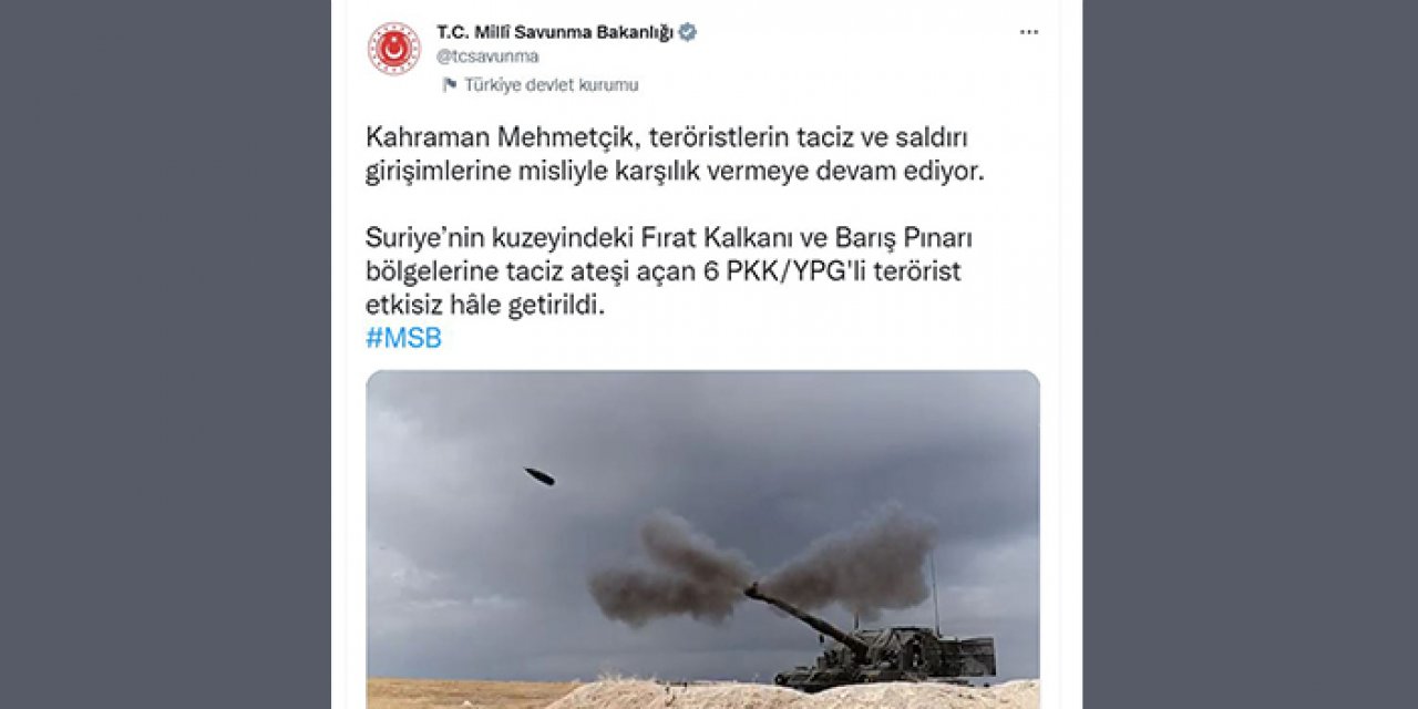 Milli Savunma Bakanlığı 6 teröristin etkisiz hale getirildiğini açıkladı