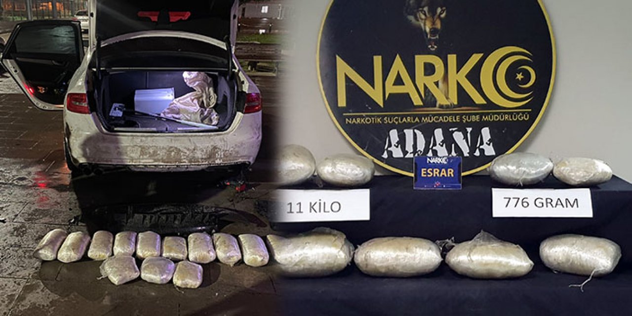 Adana’da bir otomobilde 11,7 kilo uyuşturucu yakalandı