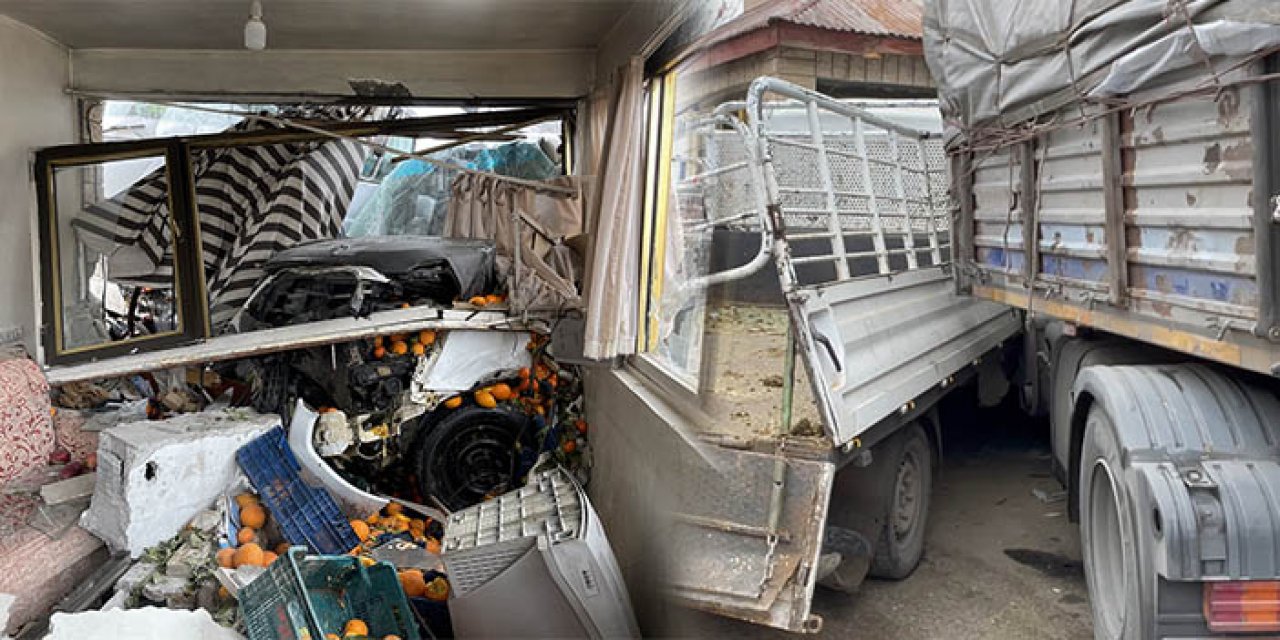 Freni boşalan TIR tozu dumana kattı