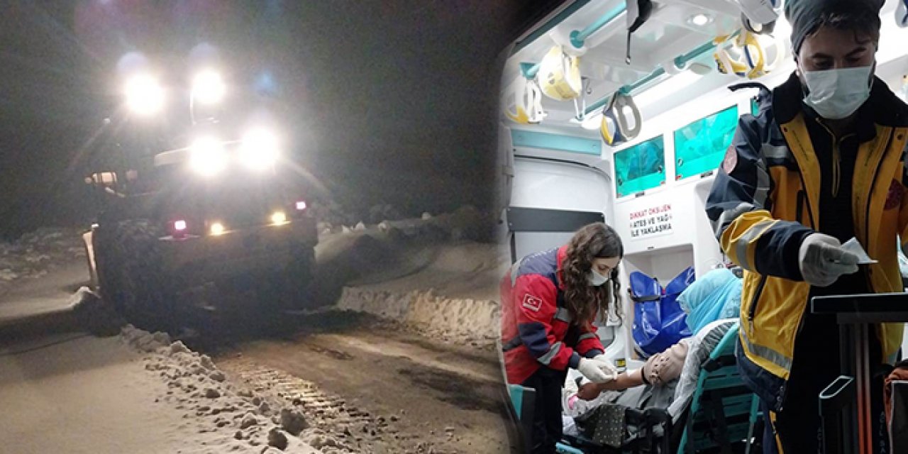 Karla kapanan köy yolu hamile kadın için açıldı