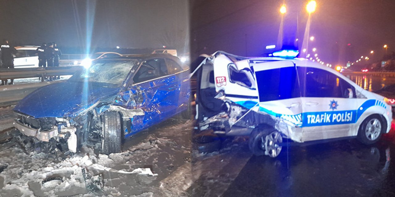Kaza yapan sürücüyle polise başka bir araç çarptı