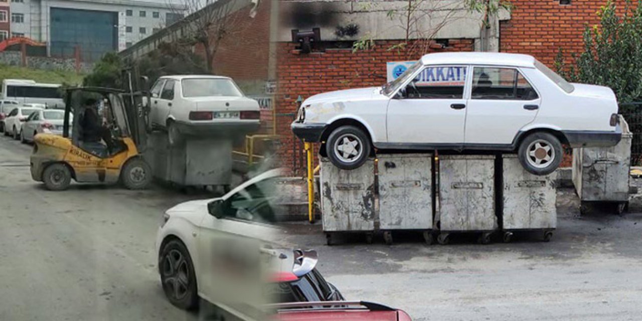 Sahibine kızdığı otomobili çöpe attı