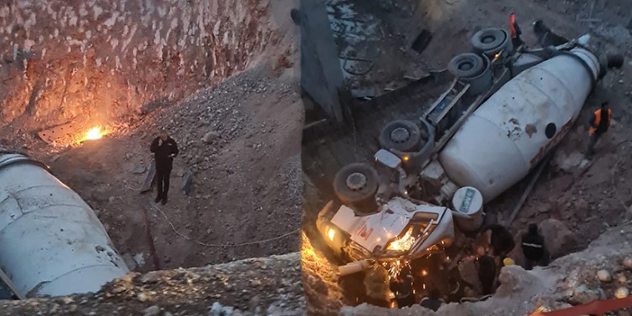 Toprak kaydı beton mikseri çukura düştü sürücü öldü