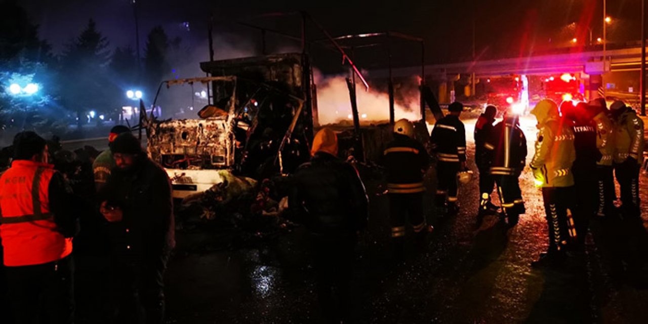 Deprem bölgesine giden TIR alev alev yandı