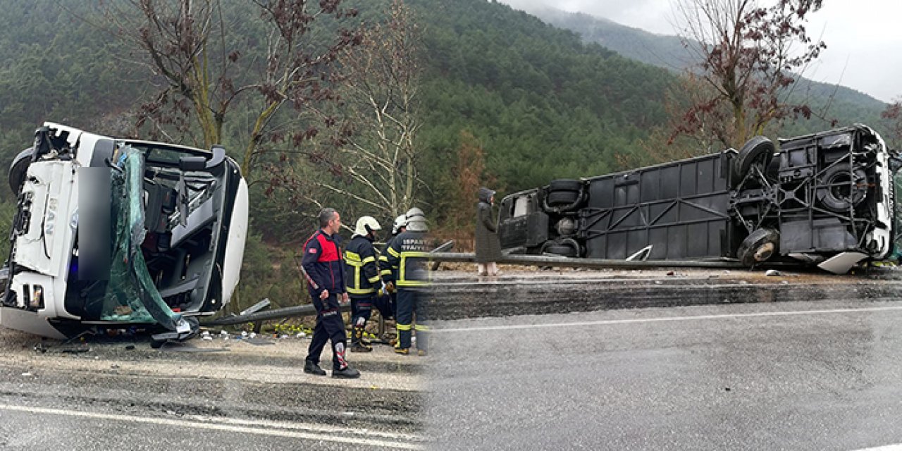 ISPARTA'DA YOLCU OTOBÜSÜ DEVRİLDİ