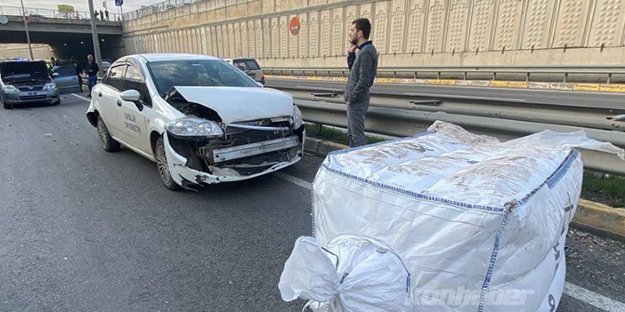 Yol üzerindeki çuval zincirleme kazaya sebep oldu