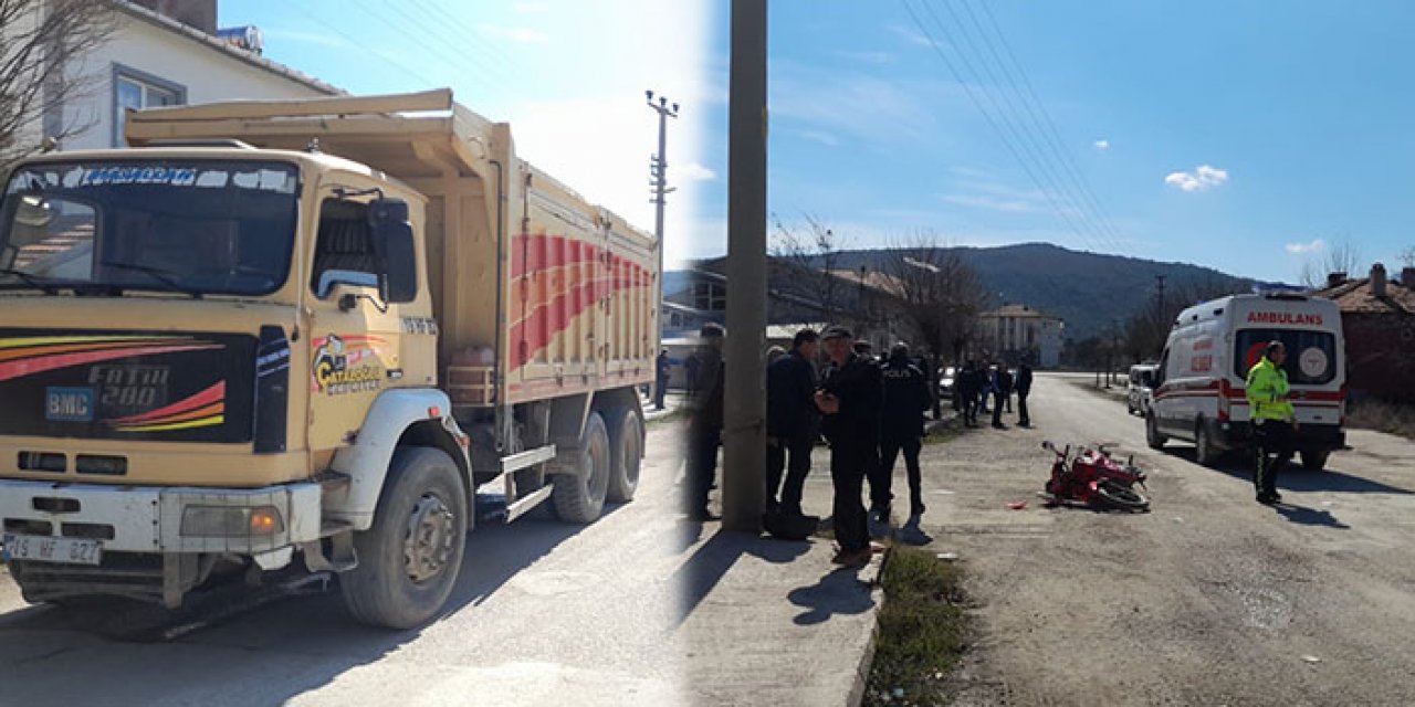 Hafriyat kamyonu ile motosiklet çarpıştı: 2 yaralı