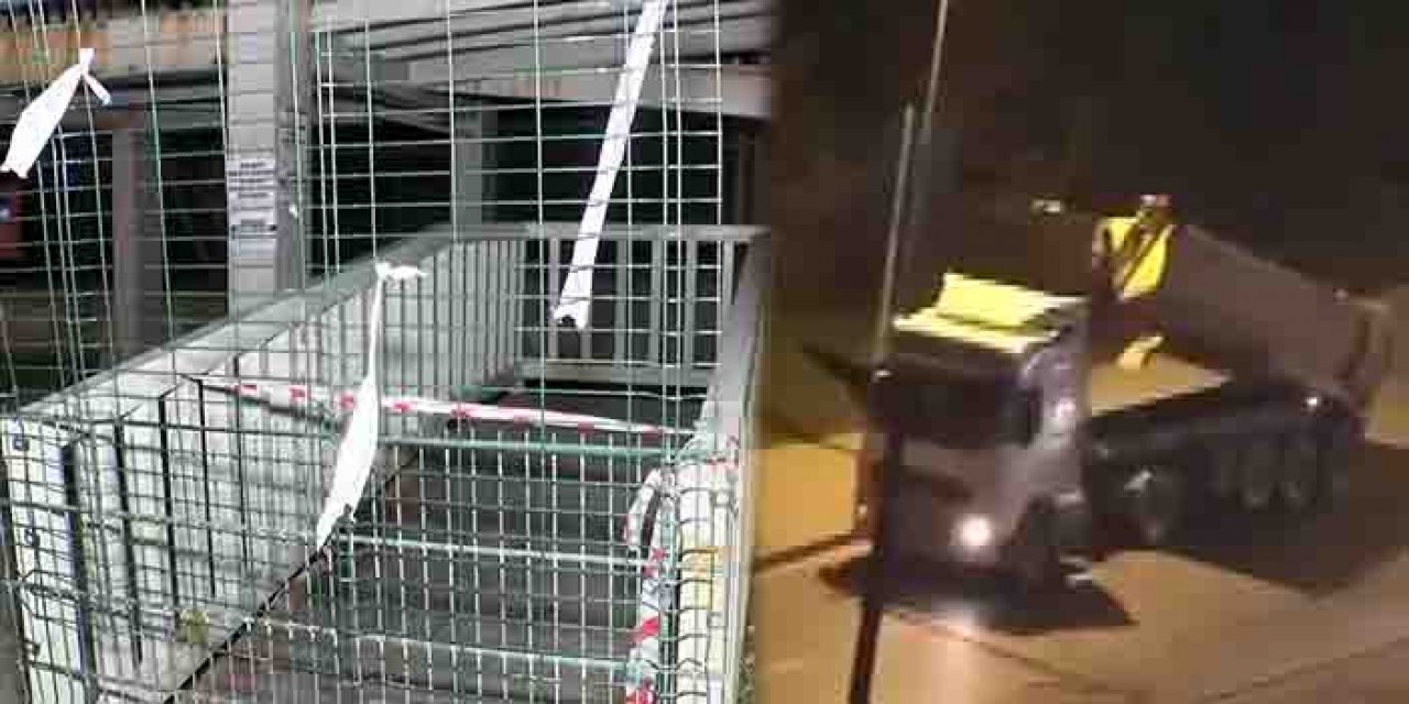 Hafriyat kamyonunun damperi üst geçide çarptı