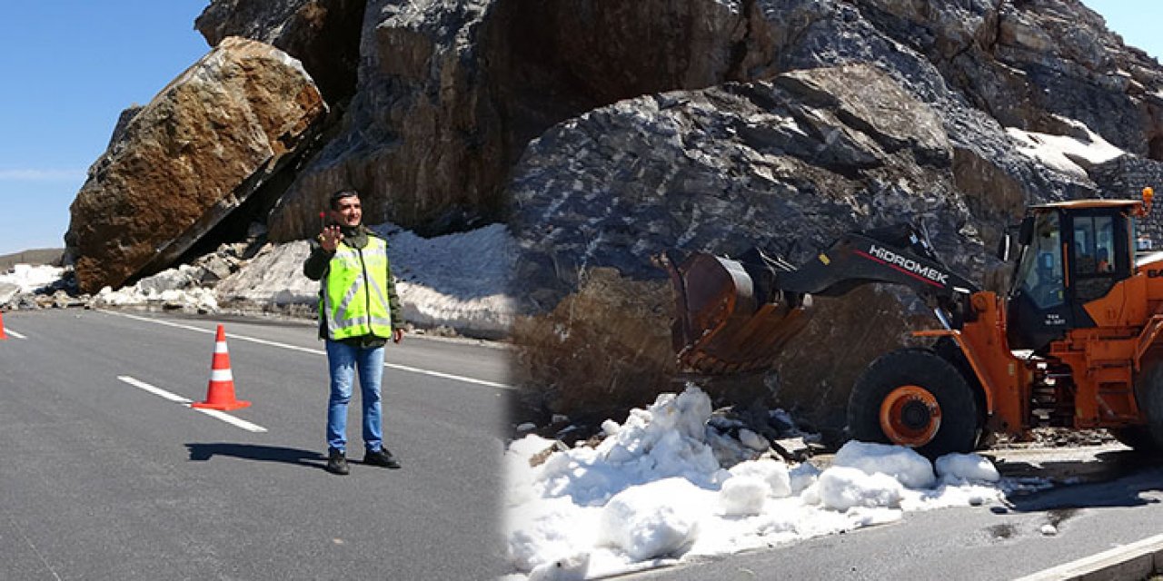 Bitlis-Tatvan kara yoluna dev kaya düştü