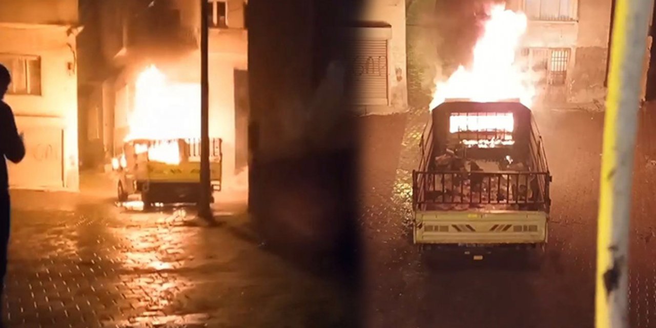Kamyonet alev alev yandı: Kullanılamaz hale geldi