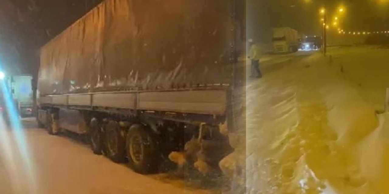Yoğun kar yağışı nedeniyle TIR’lar yolda kaldı