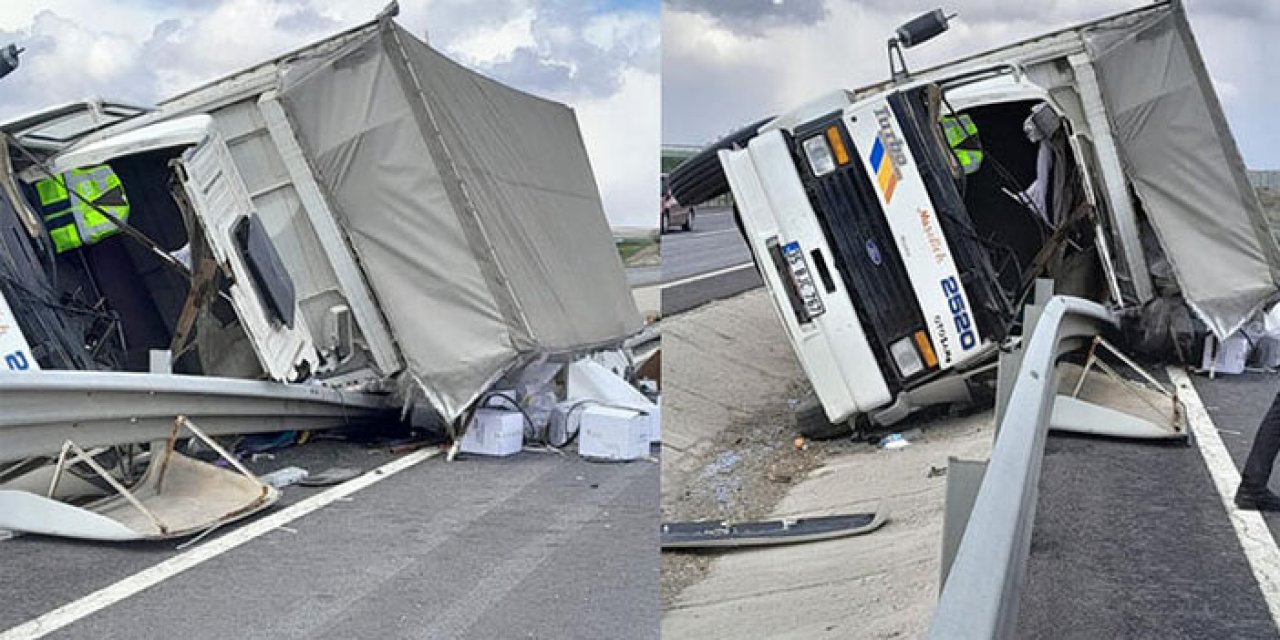 Tarım ilacı yüklü kamyon devrildi