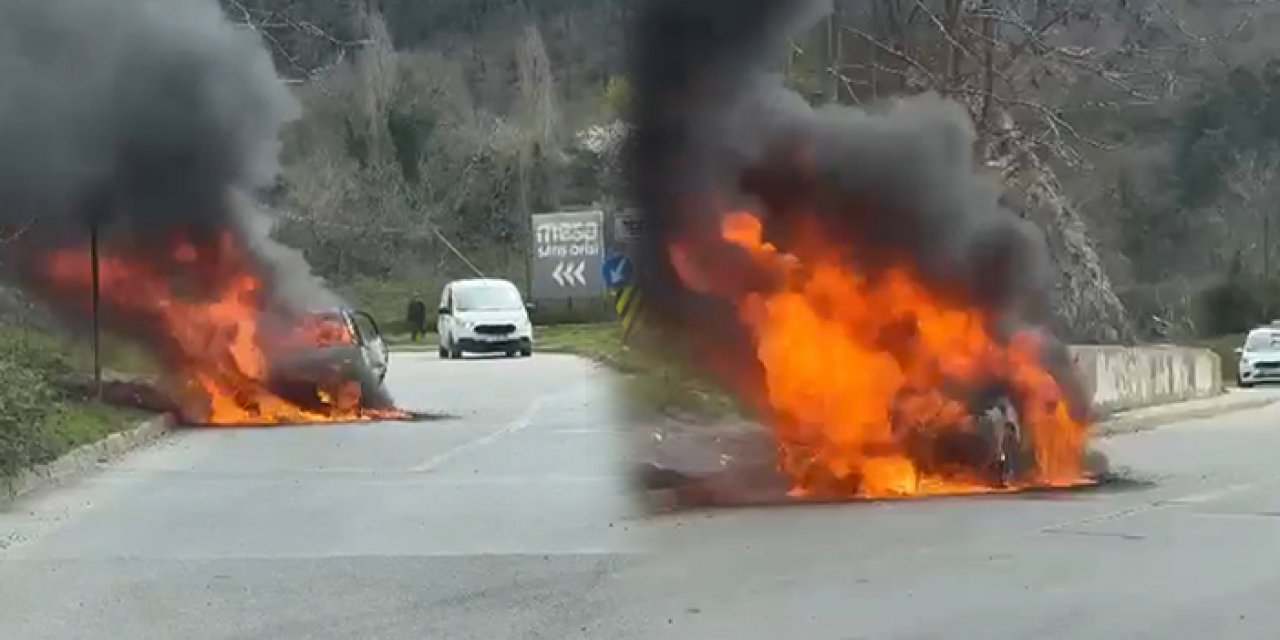 Seyir halindeki otomobil alev topuna döndü