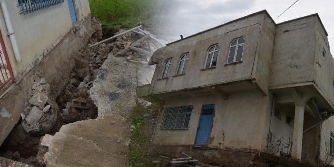 Heyelan nedeniyle yan yattı