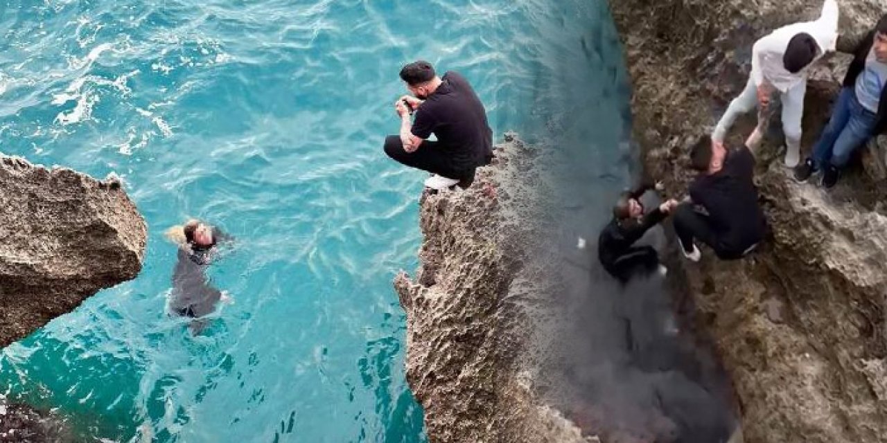 Denize atlayan kadın el  birliği ile kurtarıldı