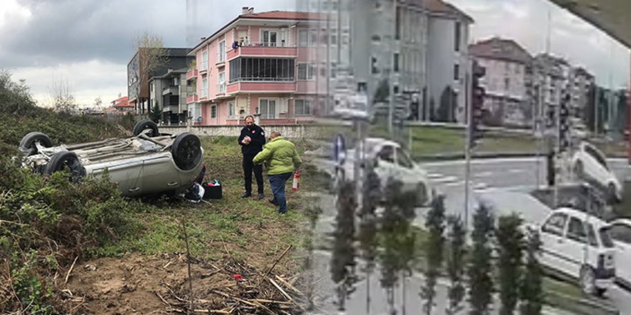 Sakarya’da otomobil bahçeye uçtu
