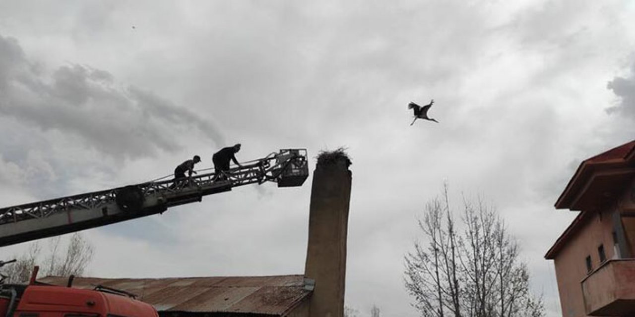 İtfaiye ekiplerinden leyleğe yuva