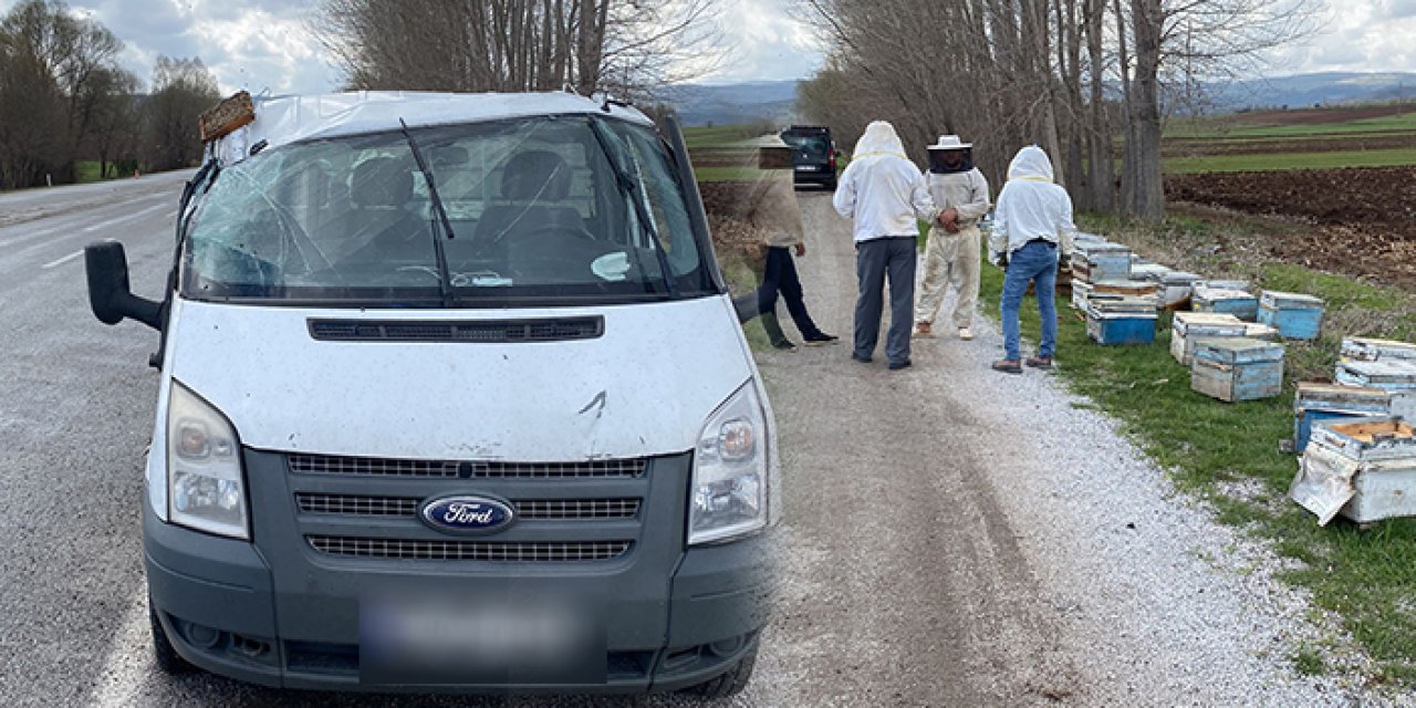 Tokat’ta arı kovanı yüklü kamyon devrildi