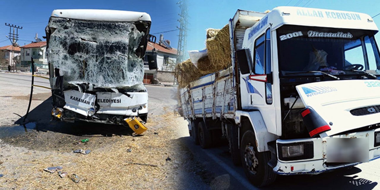 Belediye otobüsü saman yüklü kamyonla çarpıştı: 7 yaralı