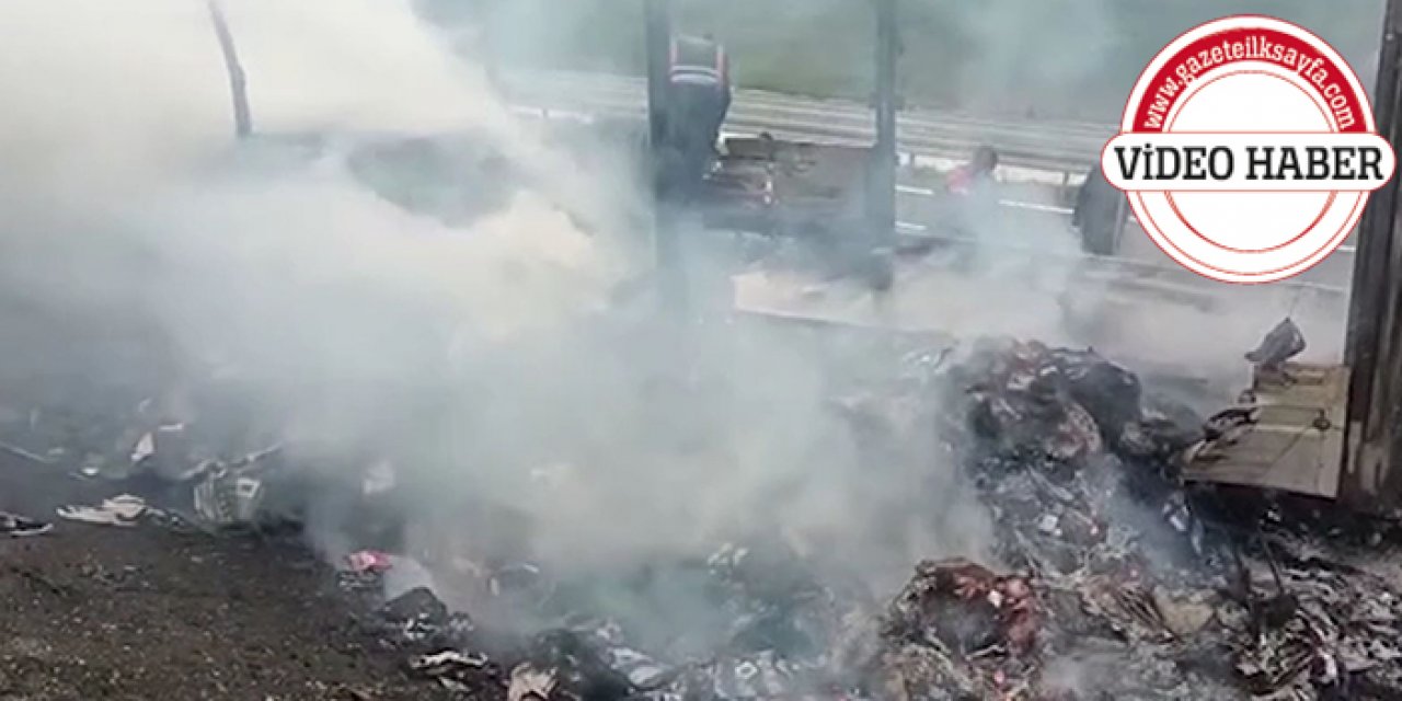 Nevresim yüklü TIR alev alev yandı