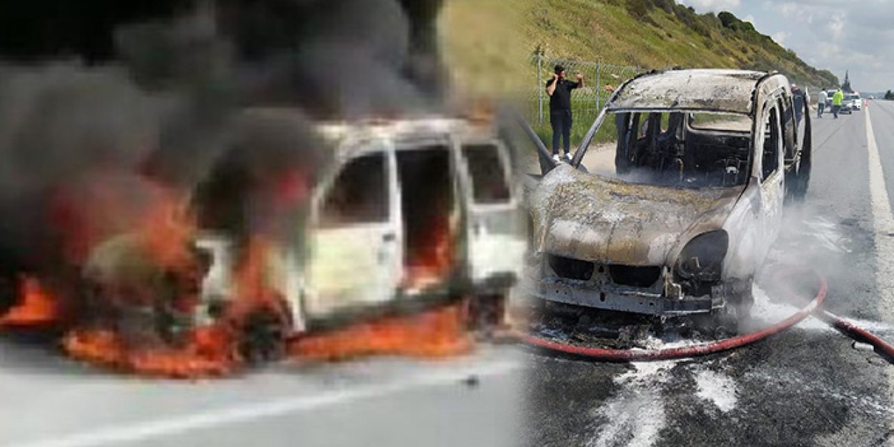 Hafif ticari araç seyir halindeyken alev aldı