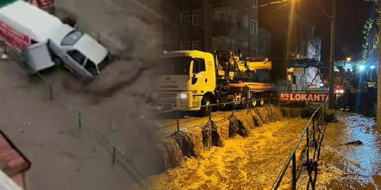 Balıkesir'de dere taştı: Araba sürüklendi