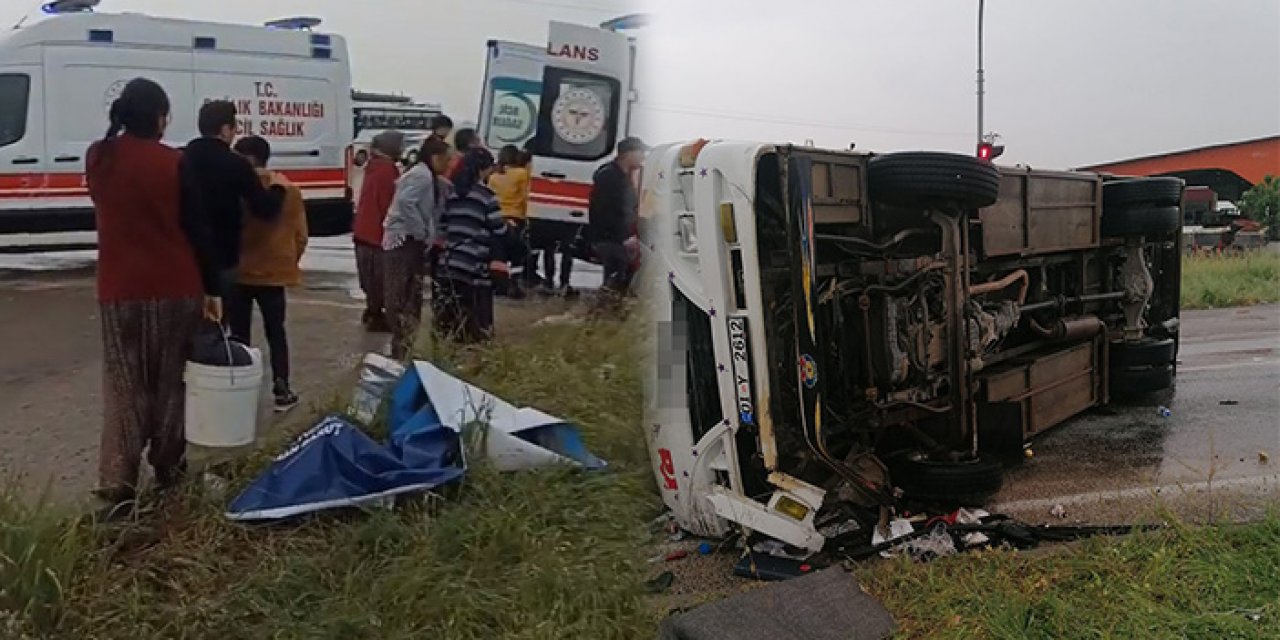 Tarım işçilerini taşıyan servis devrildi