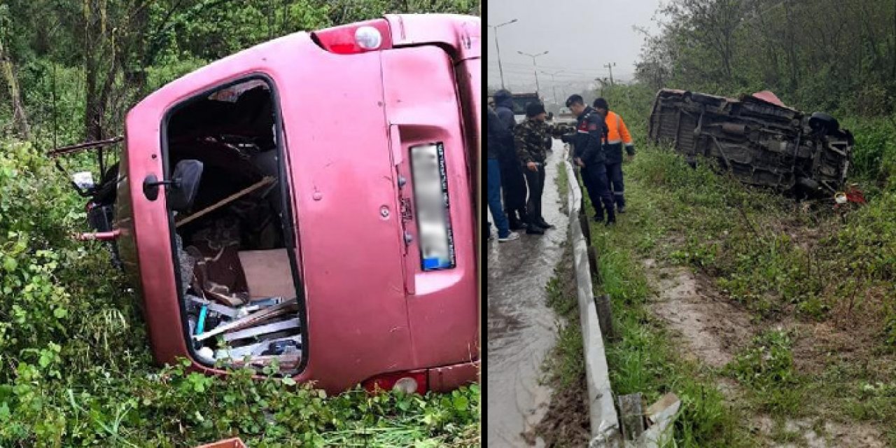 Yağış nedeniyle kayganlaşan yolda takla attı