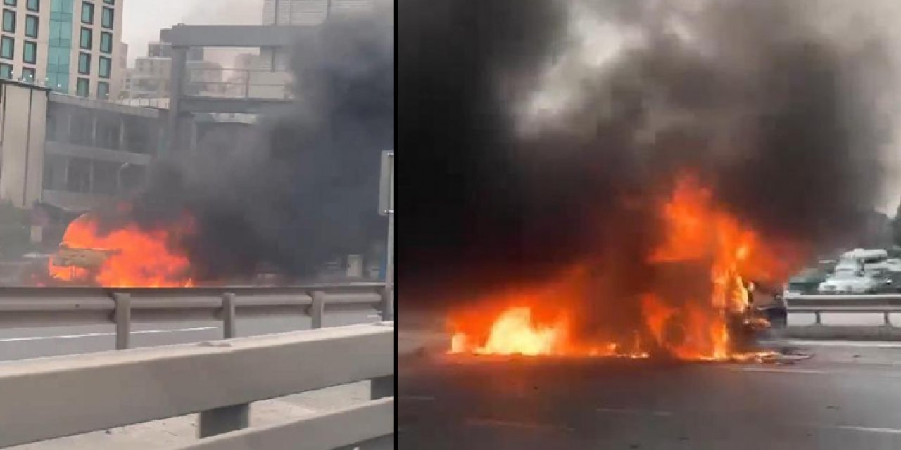 Minibüs alev topuna döndü