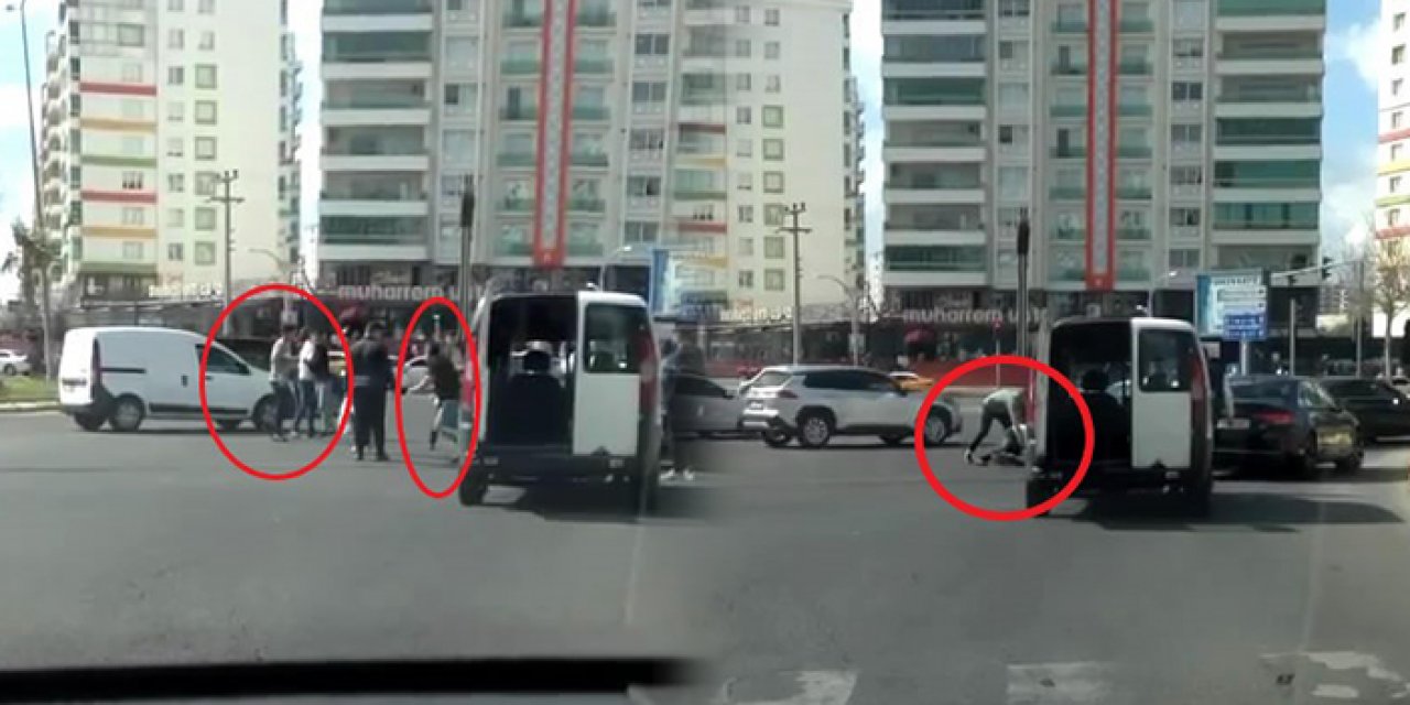 Kaza yapan sürücüler birbirine girdi: Tekmeler, yumruklar havada uçuştu