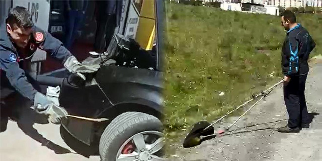 Motor bölümüne giren yılan itfaiye tarafından çıkarıldı