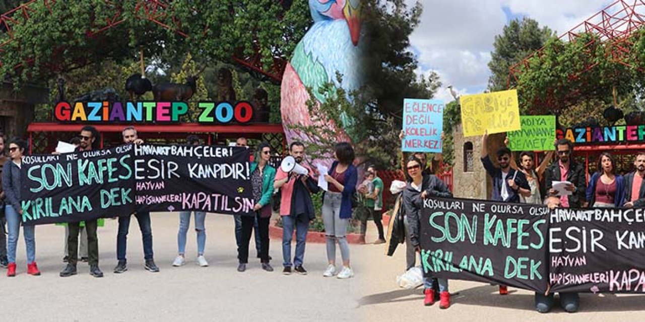Gaziantep Hayvanat Bahçesi önünde 'Kapatılsın eylemi'