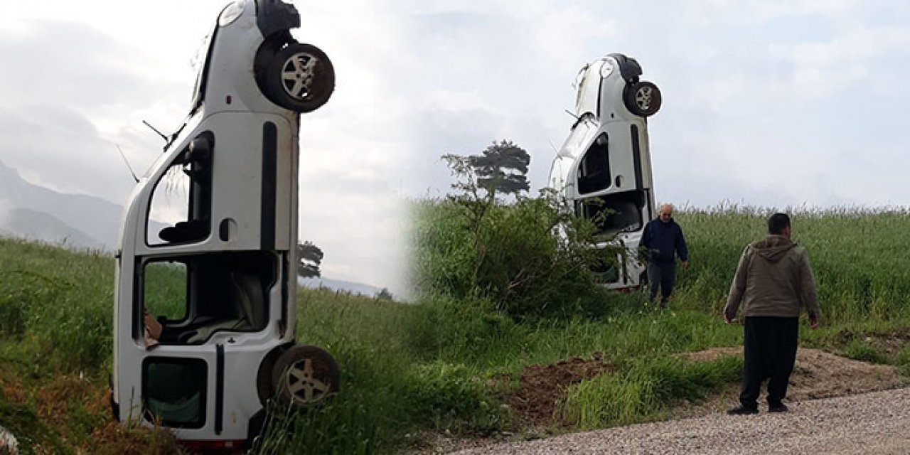 Adana’da ilginç kaza: Takla atan araç dik durdu