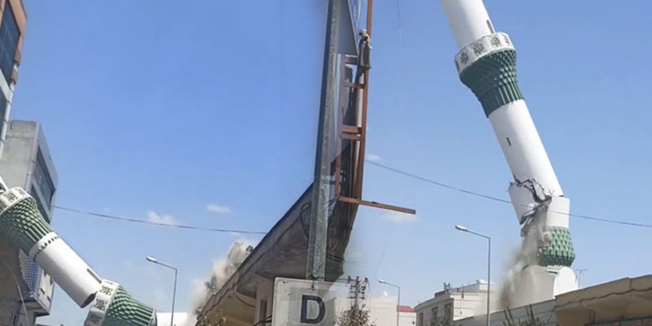 Batman’da hasarlı minare kontrollü yıkıldı