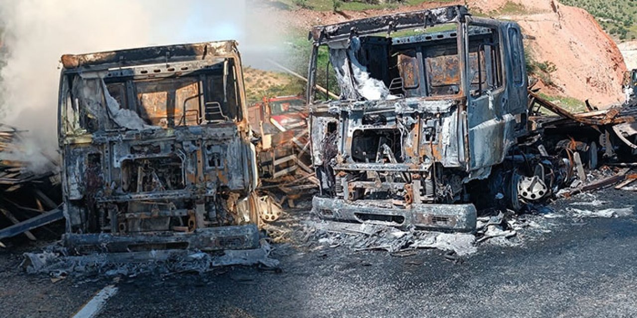 Keresteler alev aldı: TIR küle döndü