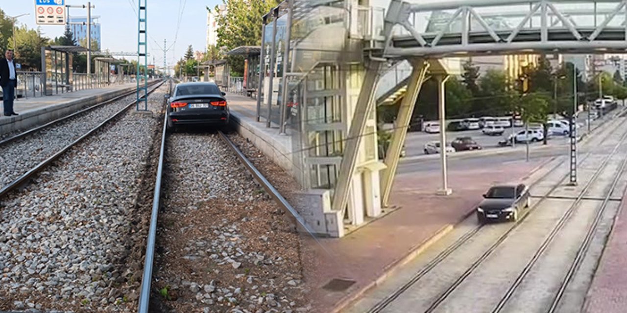 Konya’da alkollü sürücü tramvay yoluna girdi