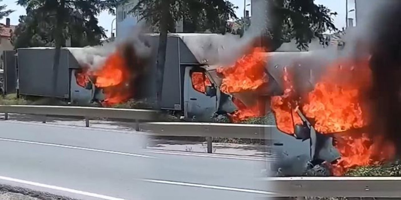 Park halindeki kamyonet alev topuna döndü