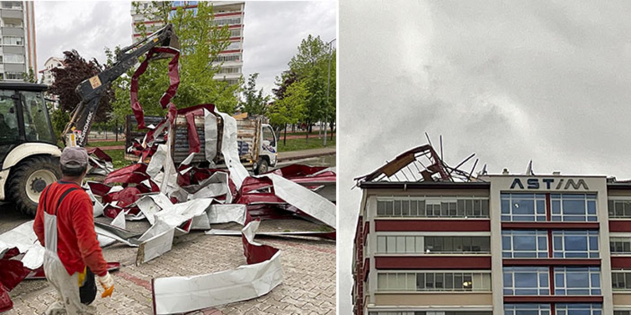 Batıkent'te fırtına: Binanın çatısı uçtu