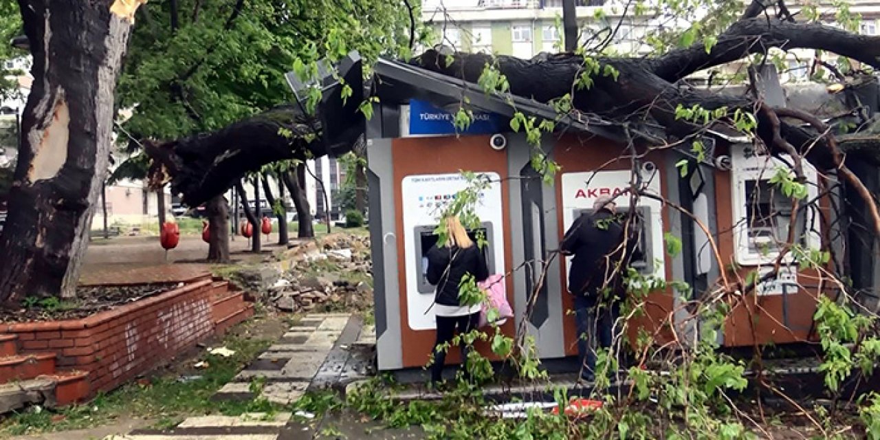 Üzerine devrilen ağaçlara rağmen ATM’lerden para çekmeye devam ettiler