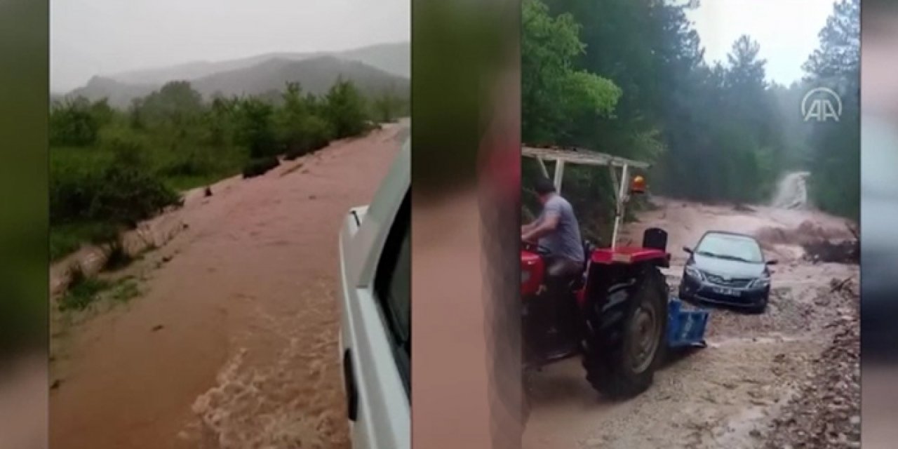 Karabük'te sağanak:  Dereler taştı yollar çöktü