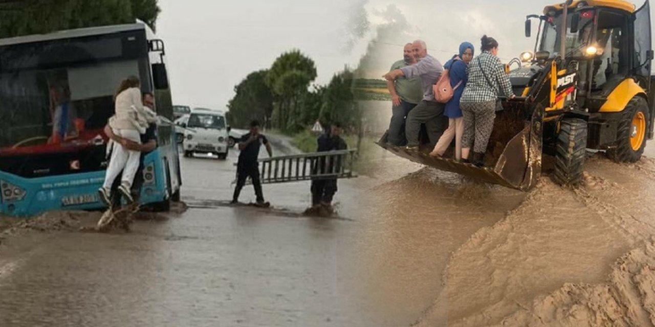 Sel nedeniyle otobüsteki yolcular mahsur kaldı