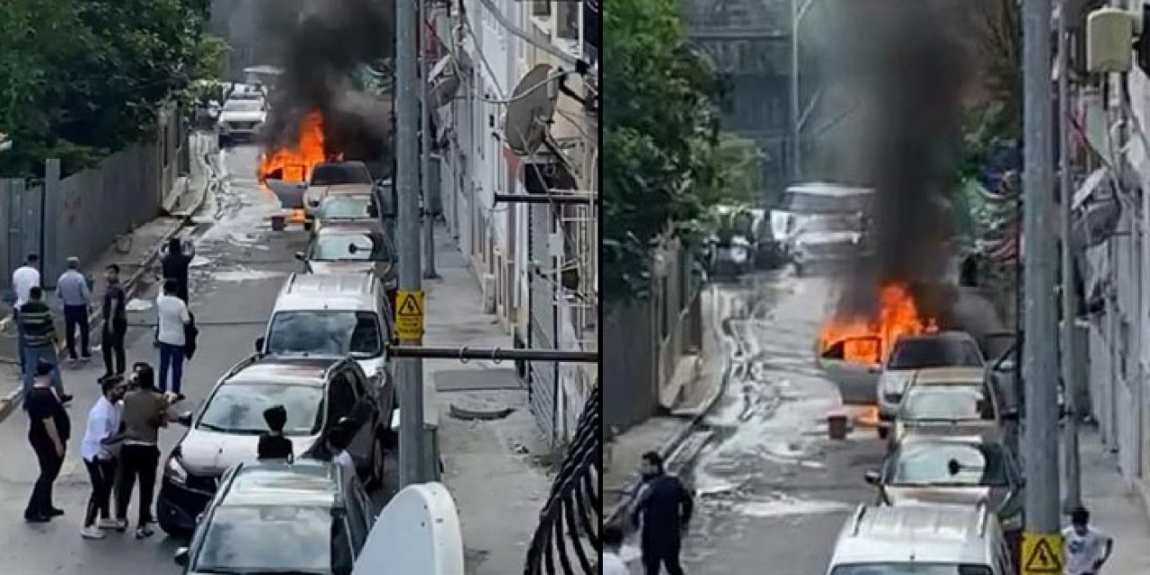 Park halindeki otomobil alev topuna döndü