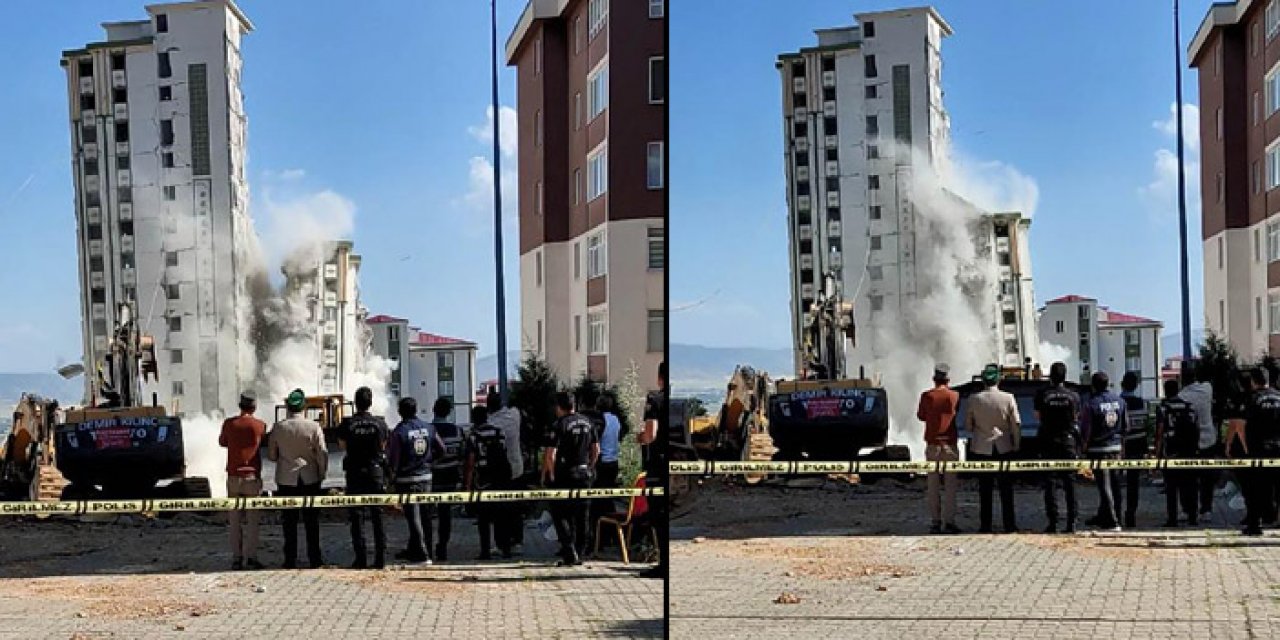 Hasarlı bina sağlam binanın üzerine devrildi