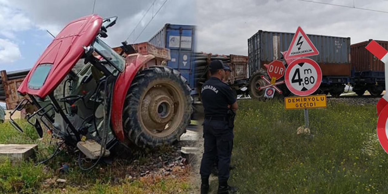 Hemzemin geçitte tren traktöre çarptı: 1 yaralı