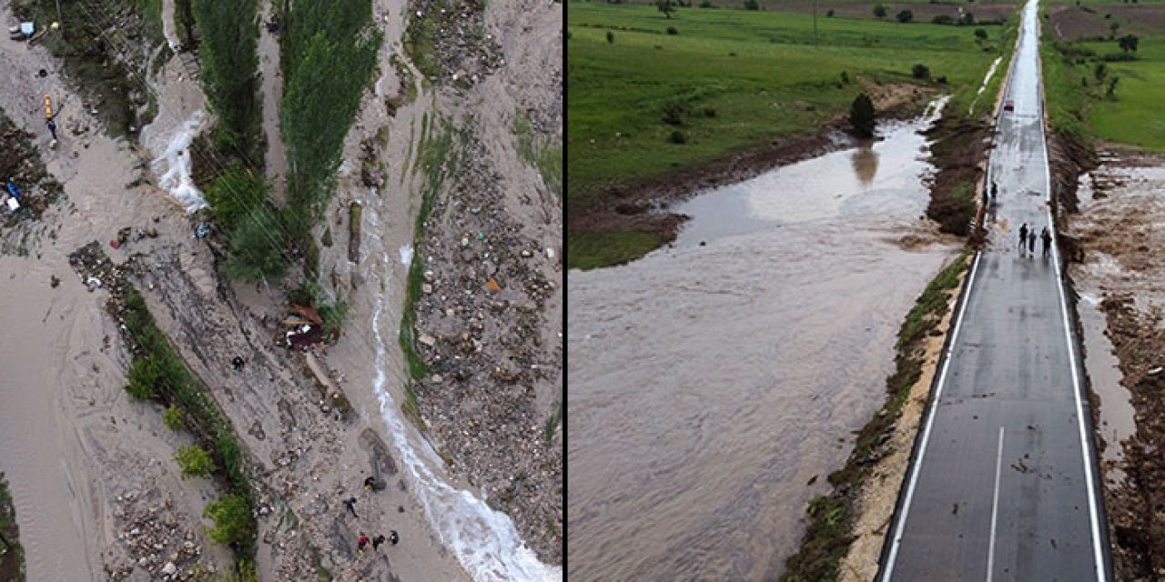Sağanak nedeniyle  kara yolu toprak ve ağaç dallarıyla kapandı