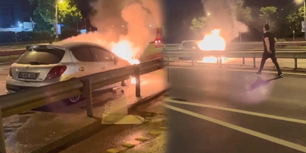 İstanbul’da otomobil alev alev yandı